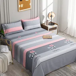 JC HOME Grey & Pink Striped 200 TC King Bedsheet-picture-8