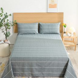 JC HOME Grey & White Striped King Bedsheet with 2 Pillow Covers-image-32