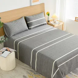 JC HOME Grey & White Striped 144 TC King Bedsheet-picture-4