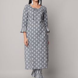 God Bless Women Grey Ethnic Motifs Yoke Design Pure Cotton Kurta with Palazzos-image-46