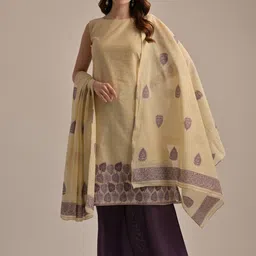ZARIMO Ethnic Motifs Boat Neck Sleeveless Regular Linen Kurta ,Palazzos & Dupatta-30