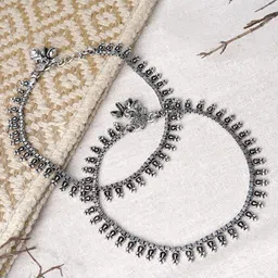 TEEJH Silver-Plated Oxidised Ghungroo Anklets-21