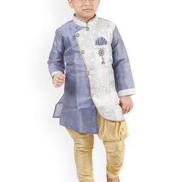 BAESD Boys Floral Woven Design Angrakha Sherwani With Jodhpuri Pants-image-27