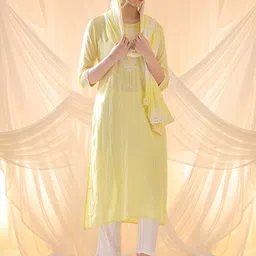 Anouk Floral Yoke Design Regular Kurta with Trousers & With Dupatta image 1