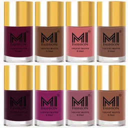 MI FASHION Set of 8 Velvet Matte Long Lasting Nail Polish 9.9 ml Each-Magenta 14 - Nude 34 - Rose 35 - Dark Nude 36 - Wine 37 - Plum 38 - Rose 39 - Nude 45-16