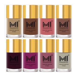 MI FASHION Set of 8 Velvet Matte Long Lasting Vegan Nail Polish - 9.9 ml each-25