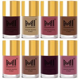 MI FASHION Set of 8 Velvet Matte Long Lasting Nail Polish 9.9 ml Each-Wine 03 - Nude 32 - Tan 33 - Nude 34 - Rose 35 - Dark Nude 36 - Wine 37 - Rose 39-29