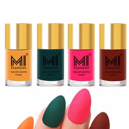 MI FASHION Set of 4 Velvet Matte Long Lasting Vegan Nail Polish - 9.9 ml each-19