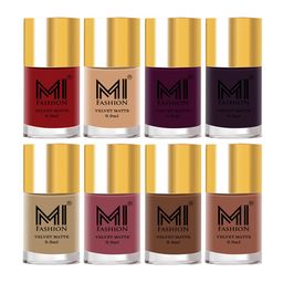 MI FASHION Set Of 8 Velvet Matte Long Lasting Nail Polish - 9.9ml Each-image-40