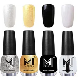 MI FASHION Set Of 4 Vernis A Ongles Ultra High Glass HD 3D Shine Nail Polish - Metallic Silver, Metallic Golden, Jet Black, Top Coat-12