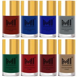 MI FASHION Set of 8 Velvet Matte Long Lasting Vegan Nail Polish - 9.9 ml each-image-83