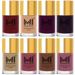 MI FASHION Set of 8 Velvet Matte Long Lasting Vegan Nail Polish - 9.9 ml each-image-82