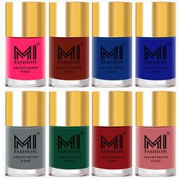 MI FASHION Set of 8 Velvet Matte Long Lasting Vegan Nail Polish - 9.9 ml each-image-81