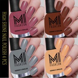 MI FASHION Set Of 4 Vernis A Ongles Ultra High Glass HD 3D Shine Nail Polish - Smokey Mauve, Wood Brown, Grey, Creme Nude-9