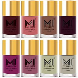 MI FASHION Set of 8 Velvet Matte Long Lasting Vegan Nail Polish - 9.9 ml each-image-79