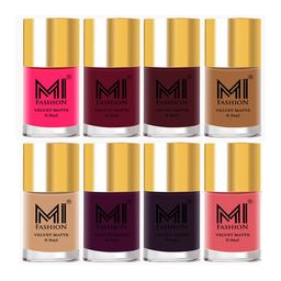 MI FASHION Set Of 8 Velvet Matte Long Lasting Nail Polish - 9.9ml Each-image-39