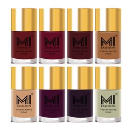 MI FASHION Set Of 8 Velvet Matte Long Lasting Nail Polish - 9.9ml Each-image-41