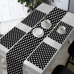 OASIS Black & White 5 Pieces Printed Cotton Table Mats with Runner-13