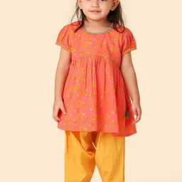 Fabindia Girls Floral Printed Puffed Sleeves Pure Cotton Kurta With Salwar-picture-24
