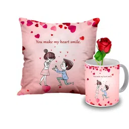 ME & YOU Pink & Red 3 Pcs Printed Cushion Coffee Mug Rose & Message Pills Gift Set-image-17