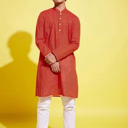 VASTRAMAY Boys Rust Pure Cotton Kurta with Pyjamas-18