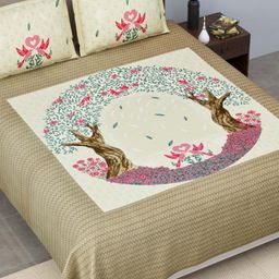 EasyGoods Mustard & Pink 320 TC Tree King-Size Bedsheet with 2 Pillow Covers-image-5