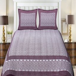 INDHOME Life 100% Cotton 220 TC Jaipuri Printed Purple King Size Double Bedsheet-21