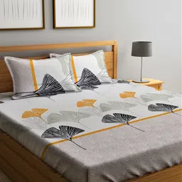 Home Sizzler Grey & Yellow Floral 210 TC Queen Bedsheet with 2 Pillow Covers-image-98