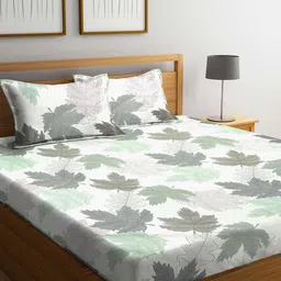 Home Sizzler White & Grey Floral 210 TC Cotton King Bedsheet with 2 Pillow Covers-image-96