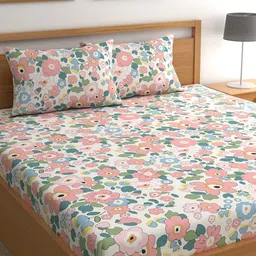CHHAVI INDIA Pink 210 TC Bedsheet With 2 Pillow Covers-image-83