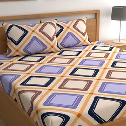 CHHAVI INDIA Cream-Coloured & Purple Geometric 210 TC Queen Bedsheet with 2 Pillow Covers-image-55