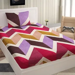 Urban Magic Purple & Red Geometric 130 TC Single Bedsheet with 1 Pillow Cover-image-28
