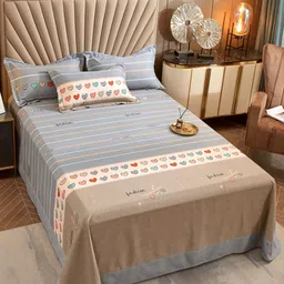 JC HOME Blue & Brown Conversational King Bedsheet with 2 Pillow Covers-image-38