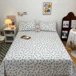 JC HOME Off White & Blue Floral 144 TC King Bedsheet with 2 Pillow Covers-image-107