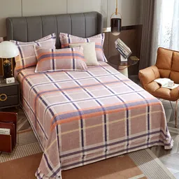 JC HOME Pink & Blue Geometric Printed 220 TC Single Bedsheet With 2 Pillow Covers-picture-55