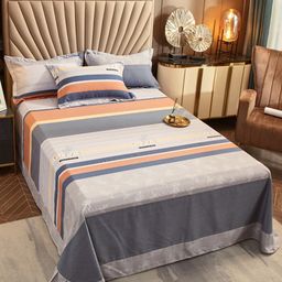 JC HOME Grey & Orange Striped 240 TC King Bedsheet with 2 Pillow Covers-picture-13