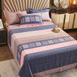 JC HOME Blue  Pink Ethnic Motifs Cotton 240 TC Single Bedsheet With 2 Pillow Covers-image-55