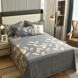 JC HOME Grey  Beige Floral 220 TC King Bedsheet with 2 Pillow Covers-image-71
