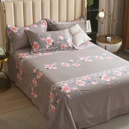 JC HOME Brown Floral King Bedsheet with 2 Pillow Covers-image-4