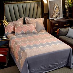 JC HOME Peach-Coloured & Grey Geometric 220 TC King Bedsheet with 2 Pillow Covers-15