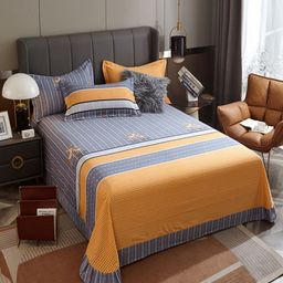 JC HOME Blue & Brown Striped 220 TC King Bedsheet with 2 Pillow Covers-picture-42