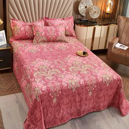 JC HOME Pink & Green Ethnic Motifs Cotton King Bedsheet with 2 Pillow Covers-image-35