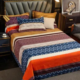 JC HOME Blue  Orange Ethnic Motifs 220 TC King Bedsheet with 2 Pillow Covers-picture-30