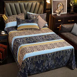 JC HOME Navy Blue & Beige Ethnic Motifs 220 TC Cotton King Bedding Set-picture-36