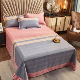 JC HOME Grey & Pink Striped Queen Bedsheet with 2 Pillow Covers-picture-44