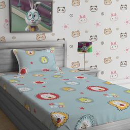 SOKNACK Blue & Red Cartoon Characters 300 TC Single Bedsheet with 1 Pillow Covers-picture-10