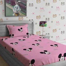 SOKNACK Pink & White Cartoon Characters 300 TC Single Bedsheet with 1 Pillow Covers-image-81