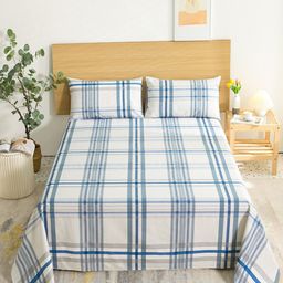 JC HOME Blue & White 144 TC King Geometric Cotton Bedsheet with 2 Pillow Covers-image-64