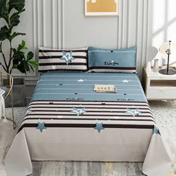 JC HOME Blue & Black Conversational Printed 200 TC Single Bedsheet with 1 Pillow Covers-image-14
