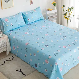 JC HOME Blue & White Floral 200 TC Cotton Single Bedsheet-picture-0